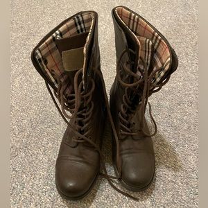 Brown combat boots